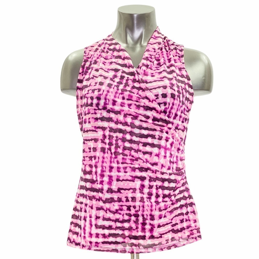 LIZ Claiborne Multi-Tone Pink Sleeveless V-Neck Surplice Faux-Wrap Blouse